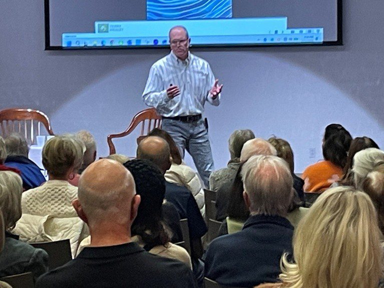 Terry Healey educating a packed audience